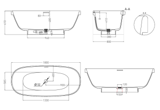 Ванна из искусственного камня Salini Greca S-Stone 103121MRH 180x80см RAL снаружи